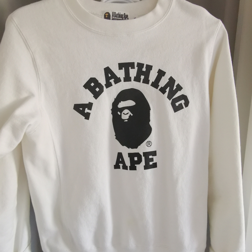 white APE crew sweater